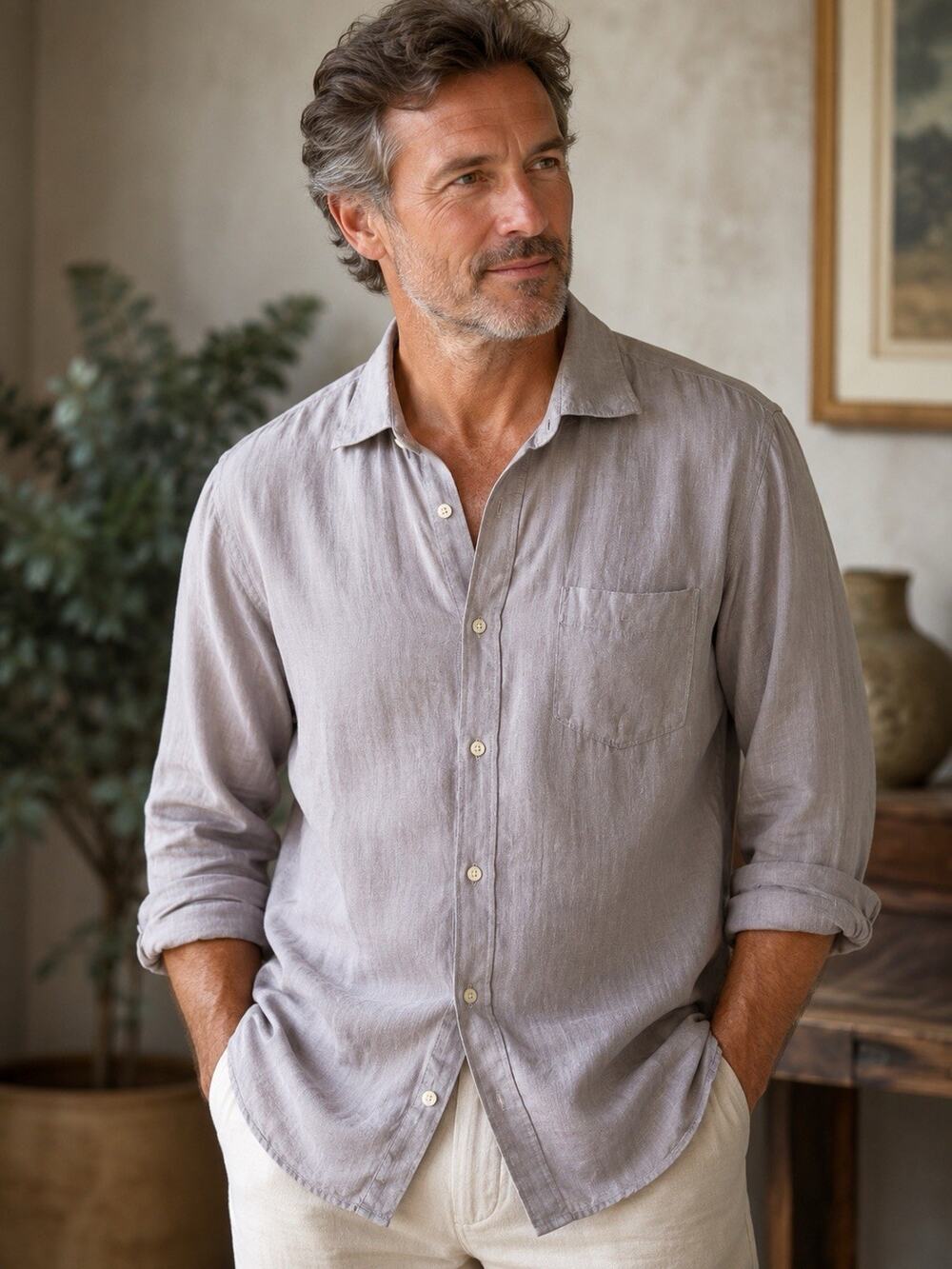 Hartford Men’s XL Slim Fit Linen Button Front Shirt Long Sleeve Lightweight